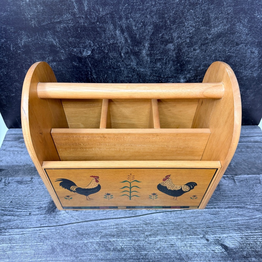 M. Kamenstein Wooden Caddy Rooster Folk Art Wood Brown 1990s Kitchen Organizer - Picture 7 of 8